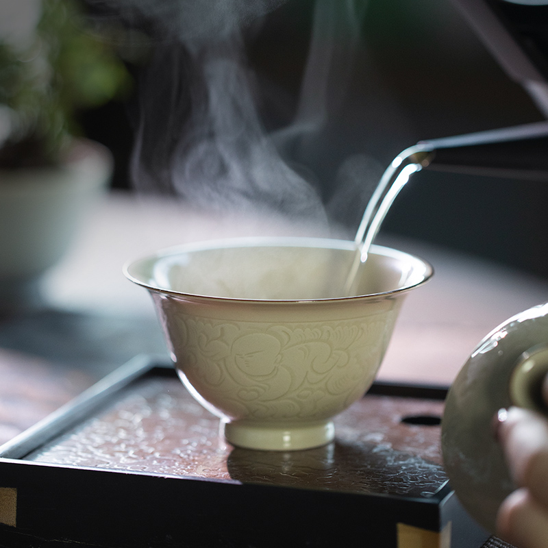 Jingdezhen up lying foot tureen series tureen kung fu tea set three cups to tureen bowl with cover