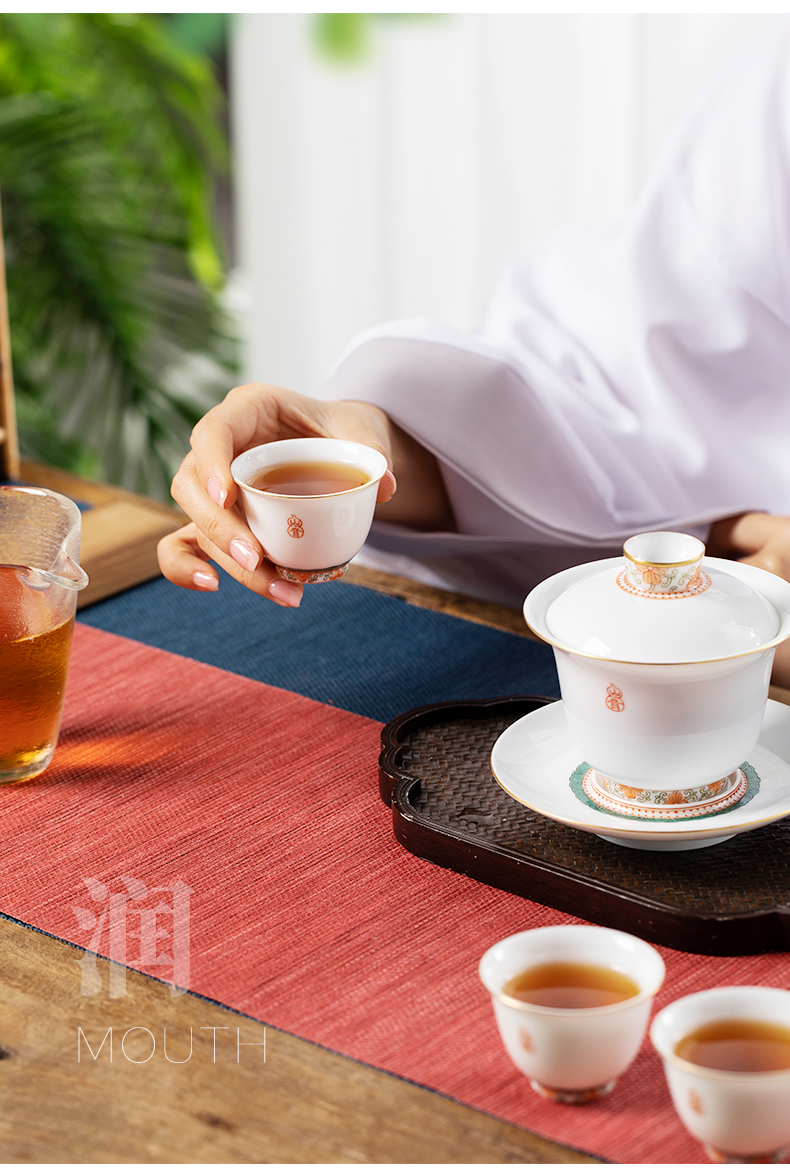 Auspicious suit box jingdezhen kung fu tea set suit hand - made pastel tureen tea cups covered seats six times gift box