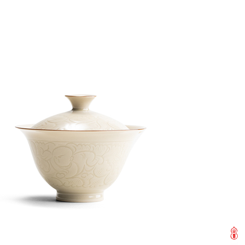 Jingdezhen up lying foot tureen series tureen kung fu tea set three cups to tureen bowl with cover