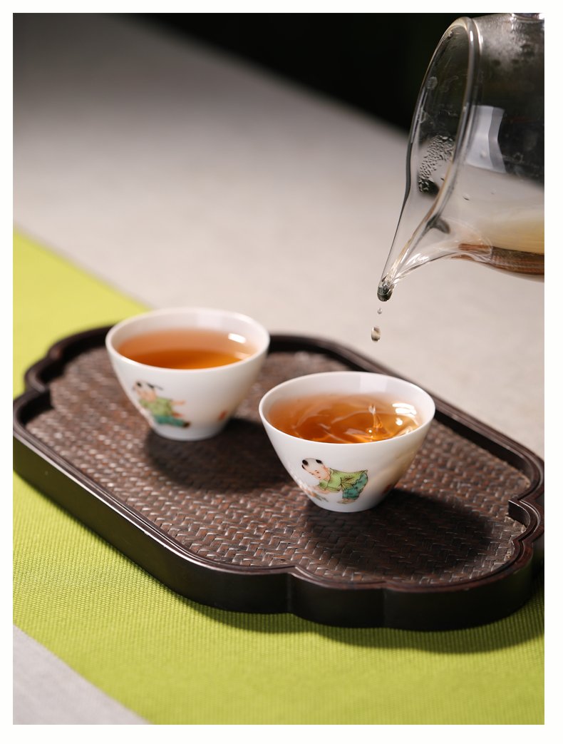 Mountain sound tong qu noggin kung fu tea sample tea cup pure manual hand - made pastel jingdezhen ceramic tea set
