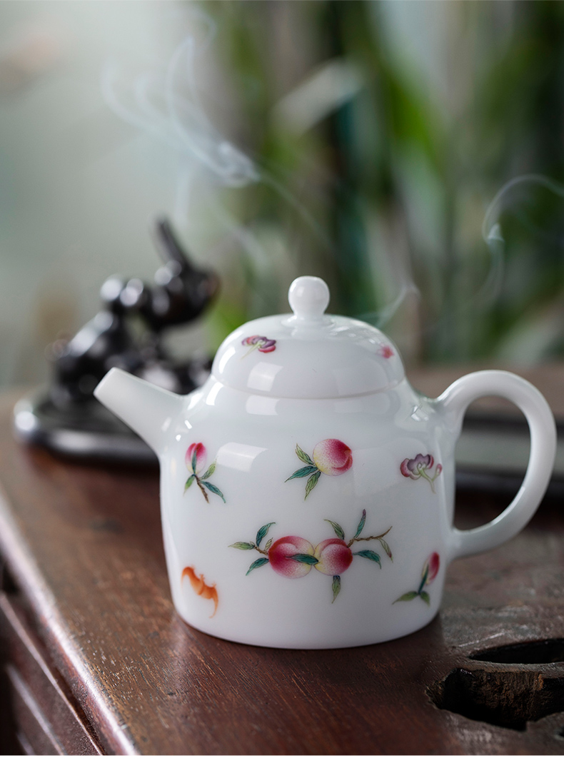 Prunus persica full tree house DengHu pure manual painting kung fu tea pot teapot jingdezhen small household ceramic tea set