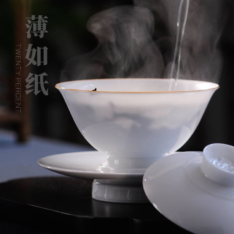 Mountain sound pure manual tureen jingdezhen porcelain cups kung fu tea bowl thin foetus three tureen suit