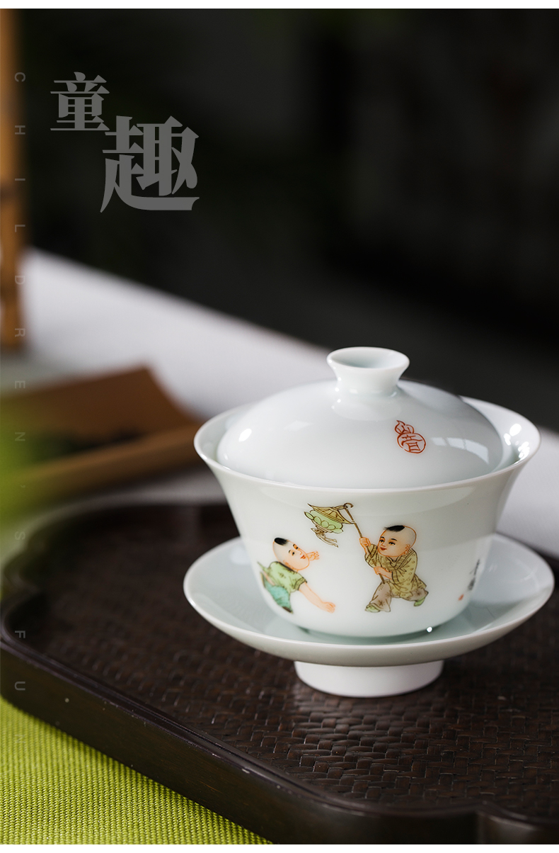Rock sound tong qu trumpet tea tureen pastel hand - made three cups tureen jingdezhen high temperature ceramic tea set
