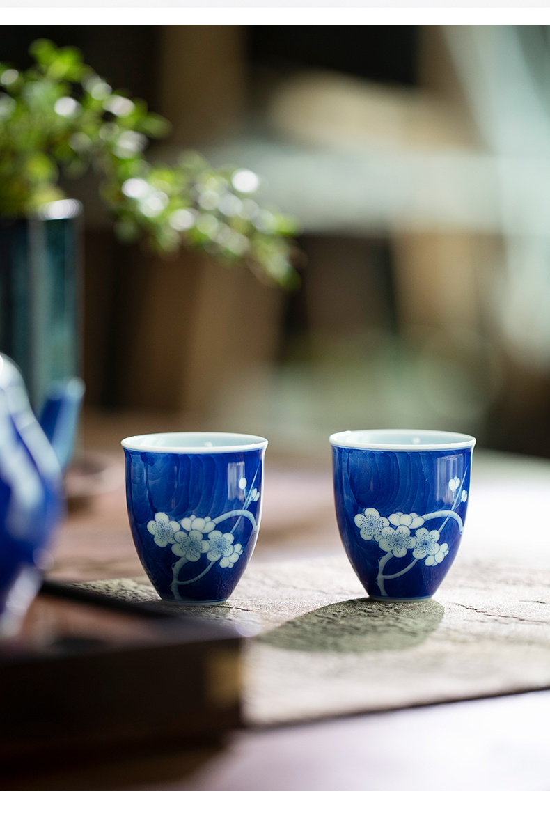 Mountain sound jingdezhen blue and white ice pure manual MeiShu waist cup master cup single CPU personal special bowl tea cups