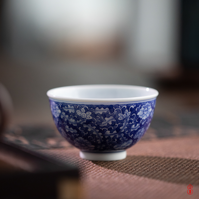 Arborist benevolence blue tie up branch land flower heart of jingdezhen porcelain ceramic cups master cup bowl