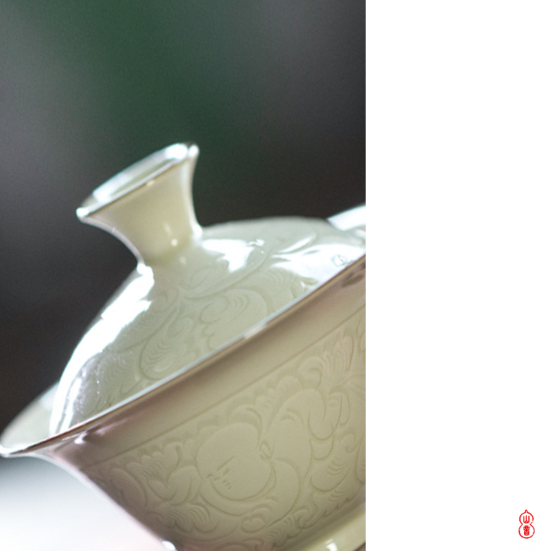 Jingdezhen up lying foot tureen series tureen kung fu tea set three cups to tureen bowl with cover