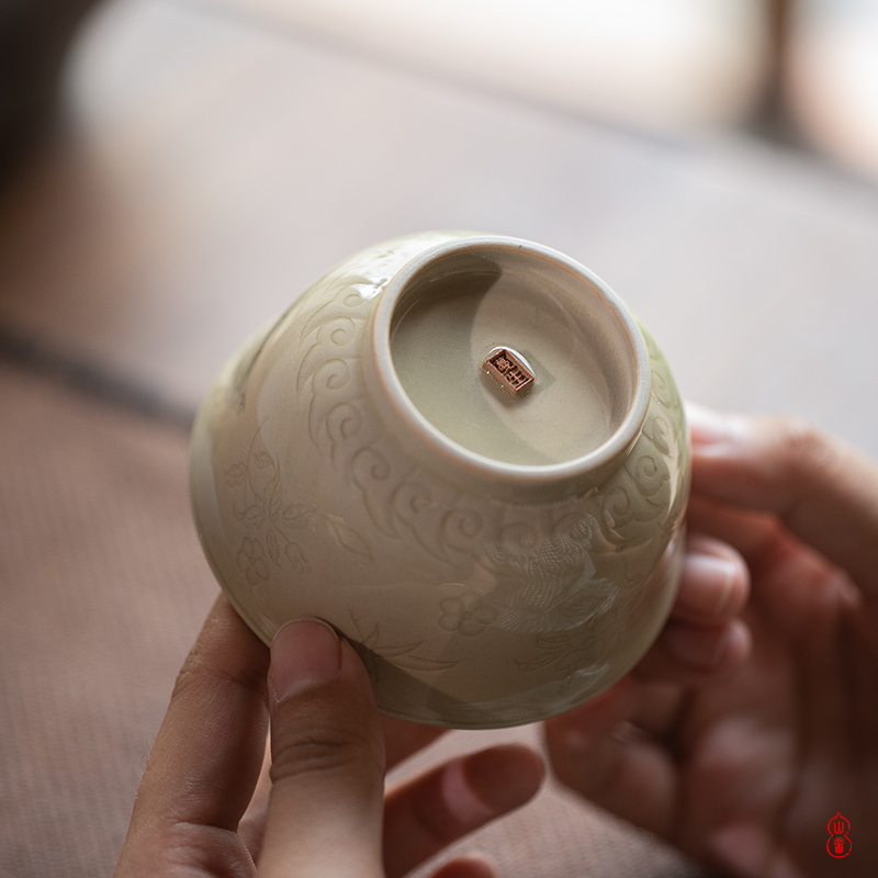 Sprawling hand cup jingdezhen up a fold flowers pressure checking ceramic cups masters cup kung fu tea set