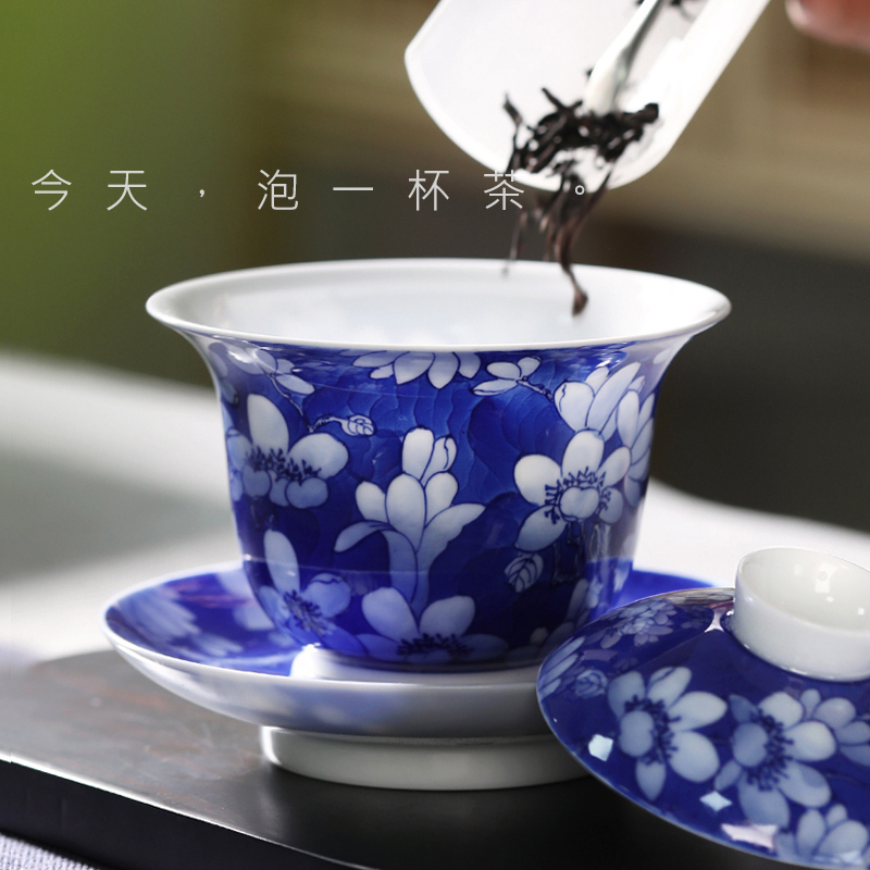 Pure manual hand - made porcelain tureen large tea cups three bowl jingdezhen ceramic tea thin body