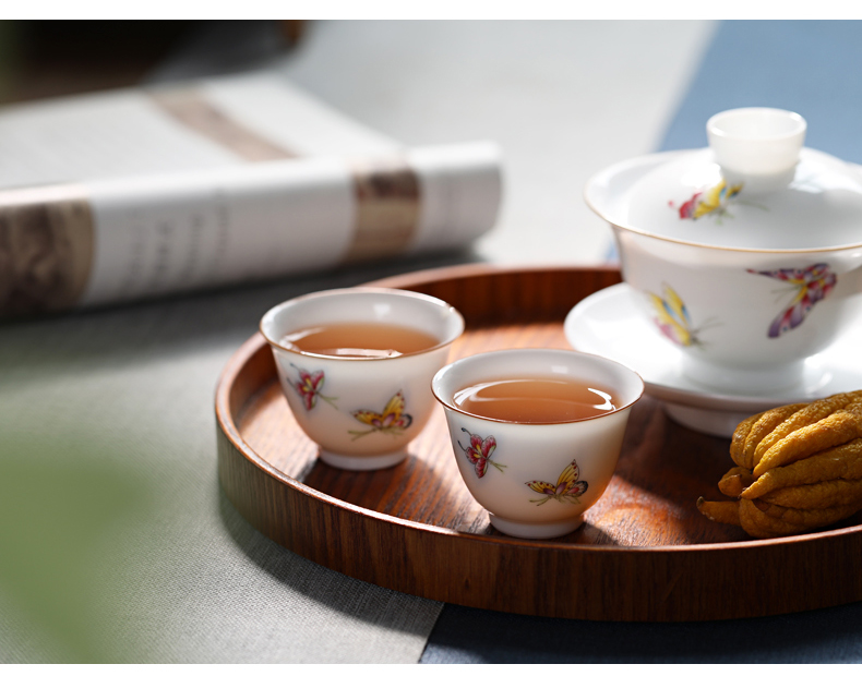 Dream butterfly thin foetus sample tea cup pastel hand - made kung fu tea cups of jingdezhen ceramic tea cups masters cup