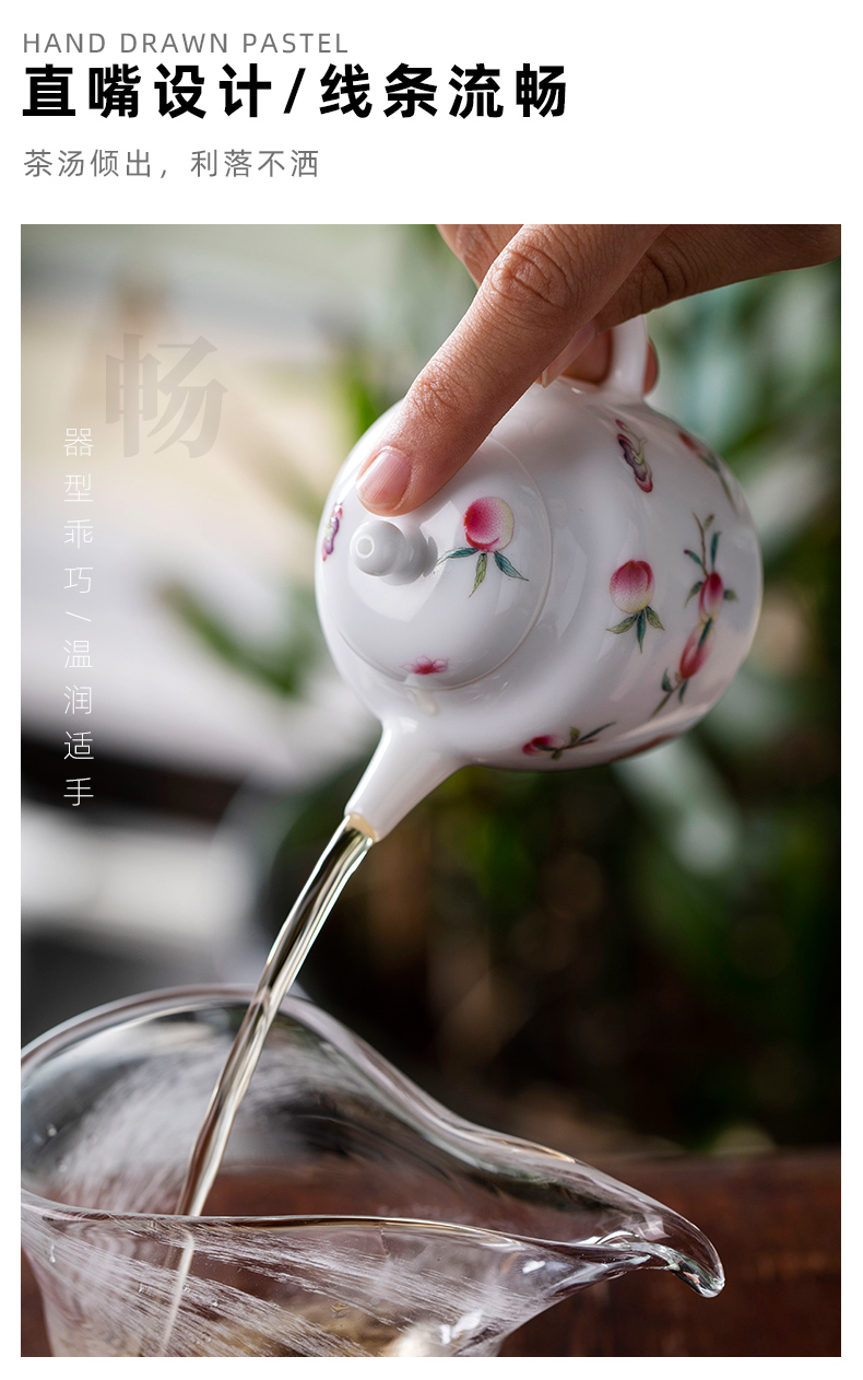 Prunus persica full tree house DengHu pure manual painting kung fu tea pot teapot jingdezhen small household ceramic tea set