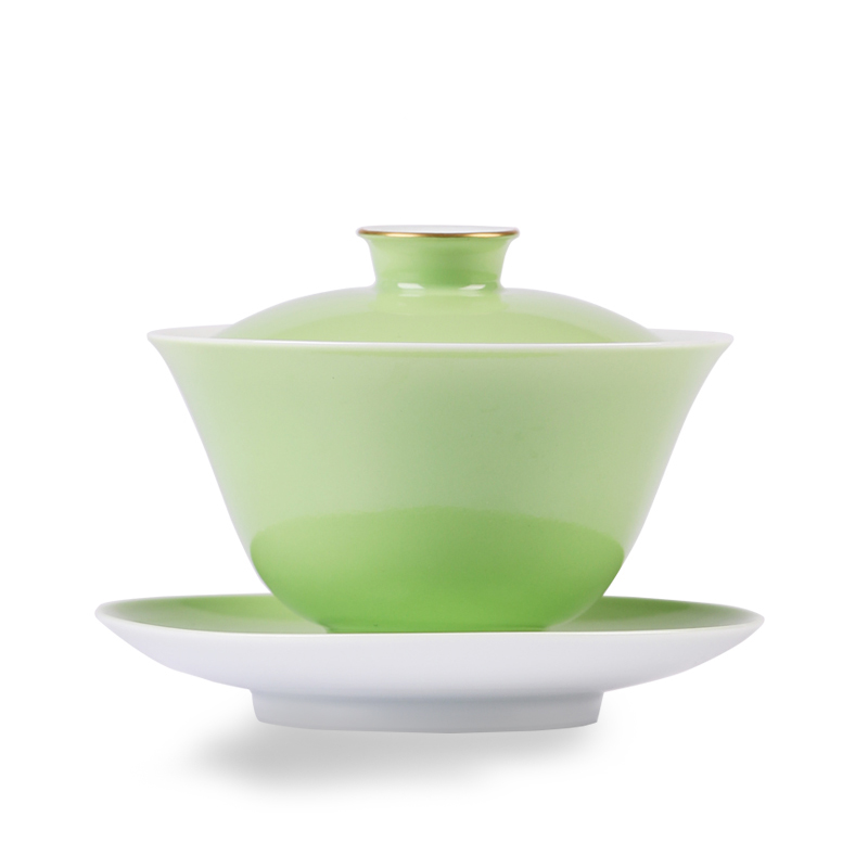Apple green, only three tureen tea cups jingdezhen manual kung fu tea set to use thin foetus ceramic three cups