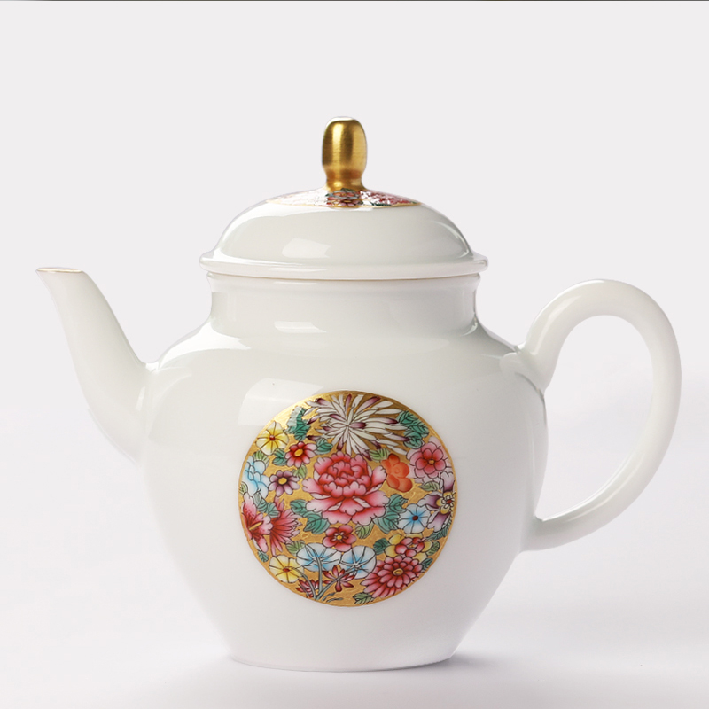 Colored enamel handpainted jindi ceramic flower is all hand single pot kung fu tea ball hole of jingdezhen tea service