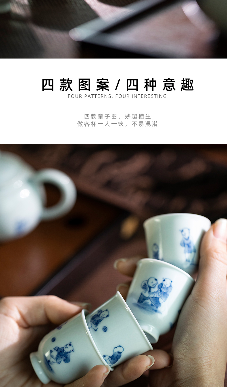 Mountain sound jingdezhen pure manual hand - made antique blue - and - white tong qu cup 50 ml sample tea cup high - end master cup single CPU