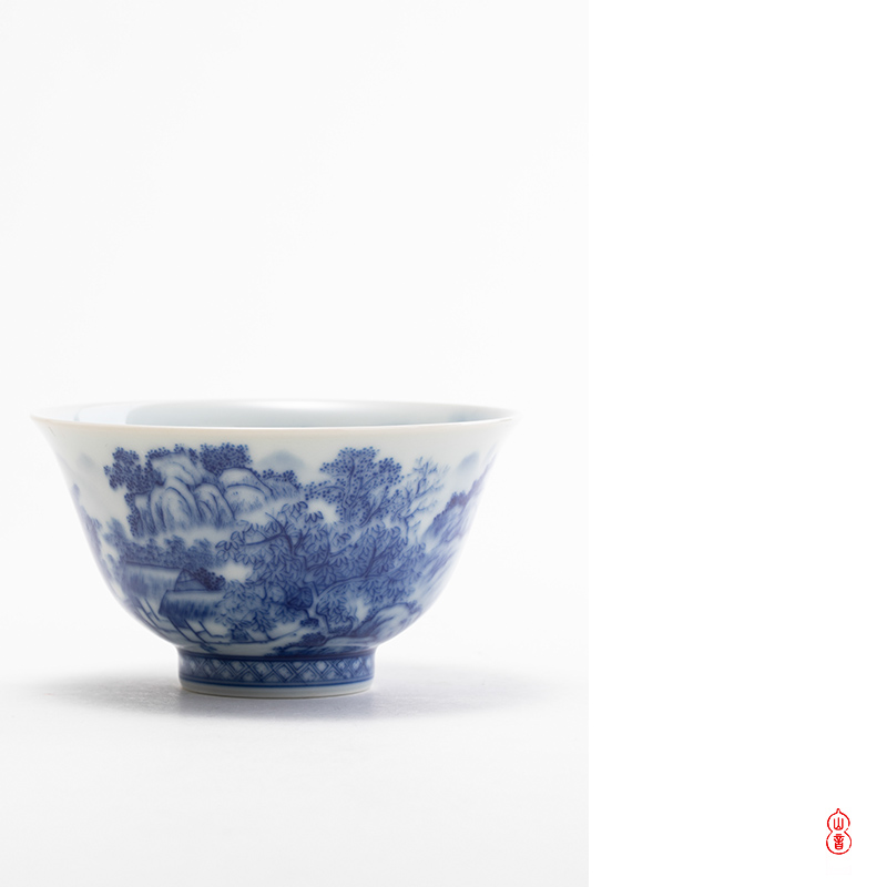 The Day blue green room inside and outside the landscape left koubei jingdezhen ceramic hand - made kung fu tea cups single CPU