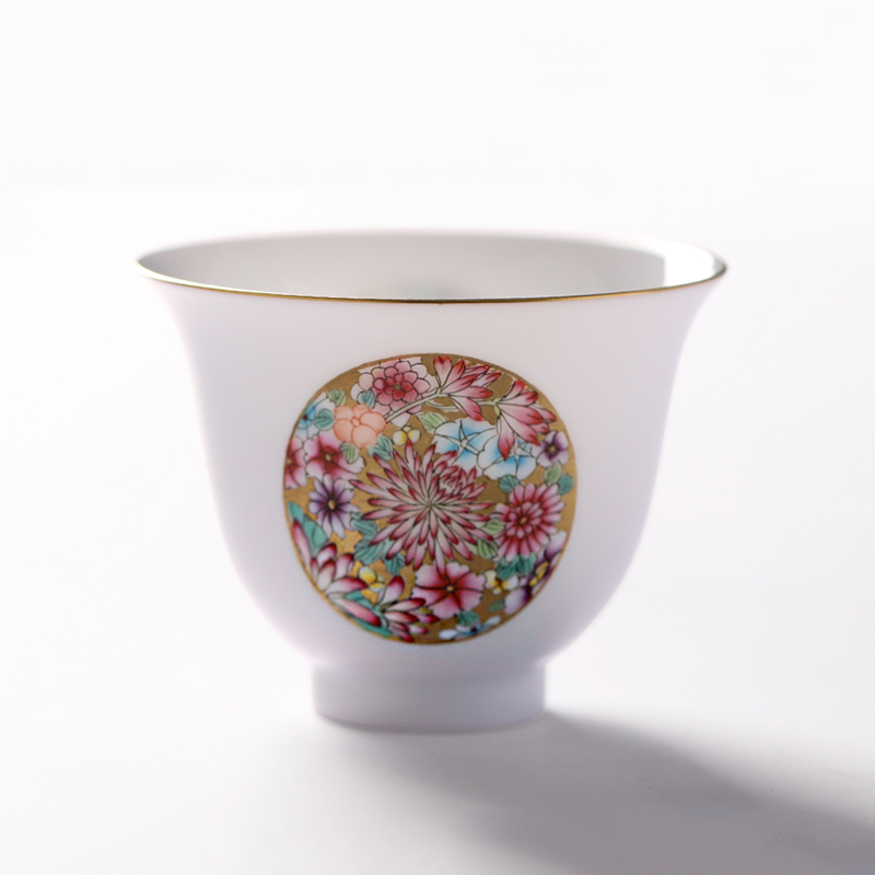 Colored enamel hand - made gold base flower masters cup kung fu tea sample tea cup thin foetus jingdezhen ceramic tea set