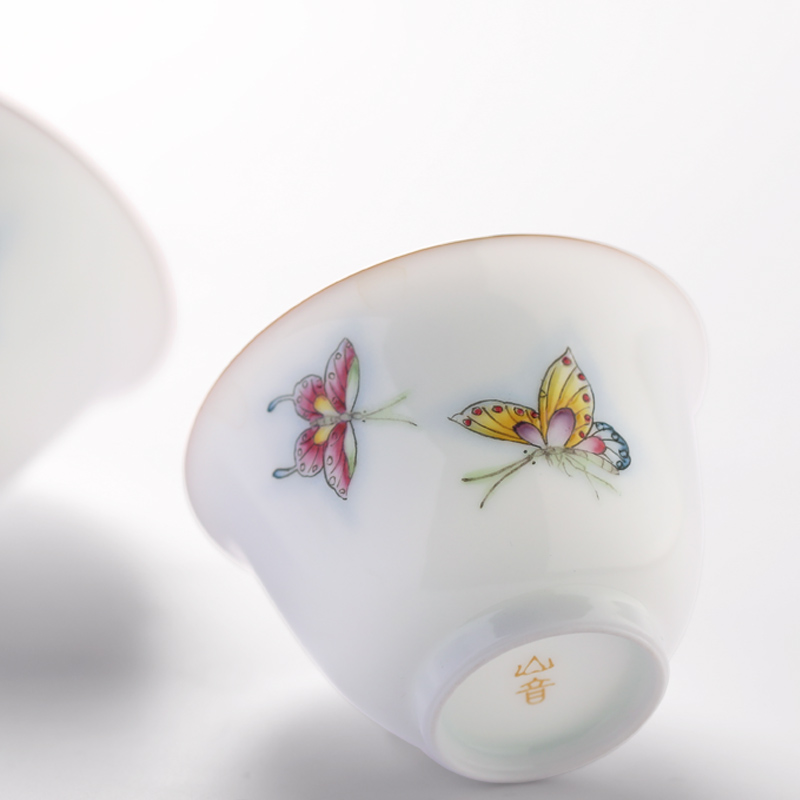 Dream butterfly thin foetus sample tea cup pastel hand - made kung fu tea cups of jingdezhen ceramic tea cups masters cup
