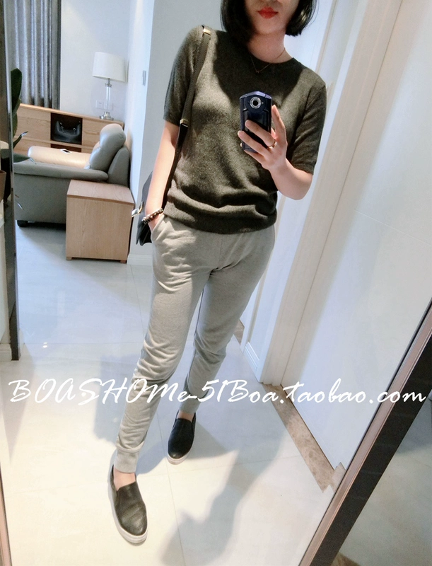 2018 mới áo len cổ tròn cashmere nữ tay áo ngắn nửa đầu tay áo rộng tay áo mỏng phần đáy áo len ao khoac len