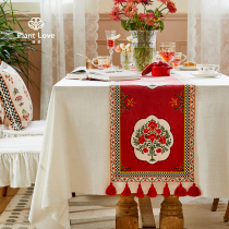 Uelove Tarija Table Flag TV TV Cabinet tea table Flow Su anti-dust retro flag cloth in ancient wind strip red bed flag