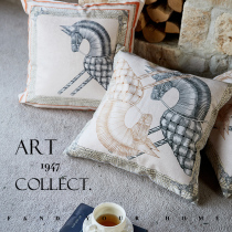 Plant Love Royal Battle Horse Holding Ram Hand-painted Retro American Cushion Light Lavish Living Room Waist Pillow Sofa Bed Head Leaning Pillow Cover