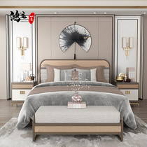 New Chinese solid wood minimalist modern double bed wedding bed main sleeper hotel clubhouse 1 8m1 5m solid wood furniture