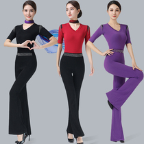 Body model training costume woman sashimi V col high-end tutor dance Modale black blouses middle sleeve one-piece suit