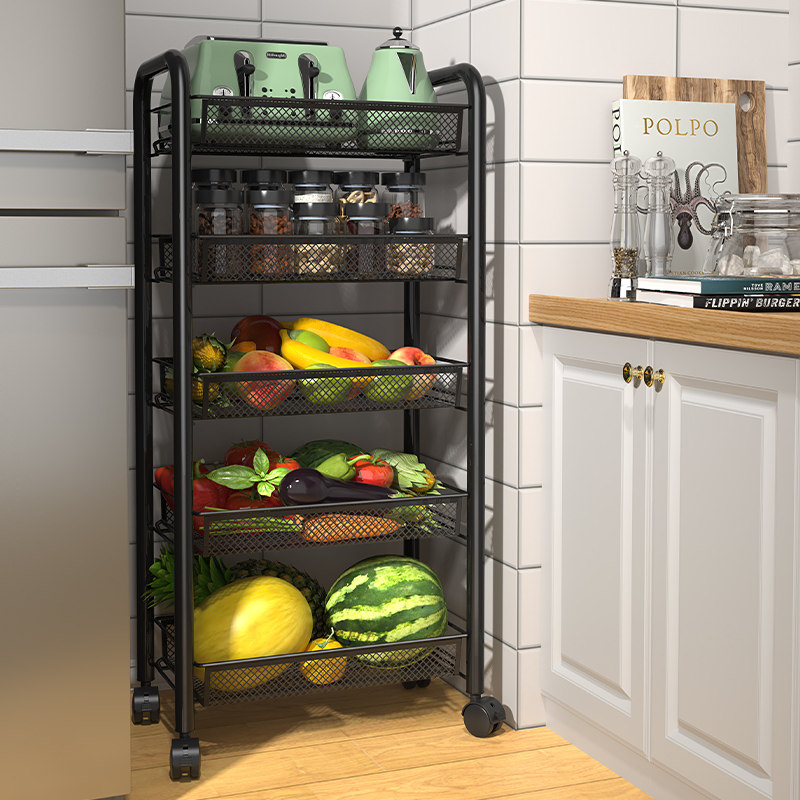 Kitchen vegetable basket shelf floor type multi-layer four-layer fruit and vegetable storage basket trolley pot storage vegetable shelf