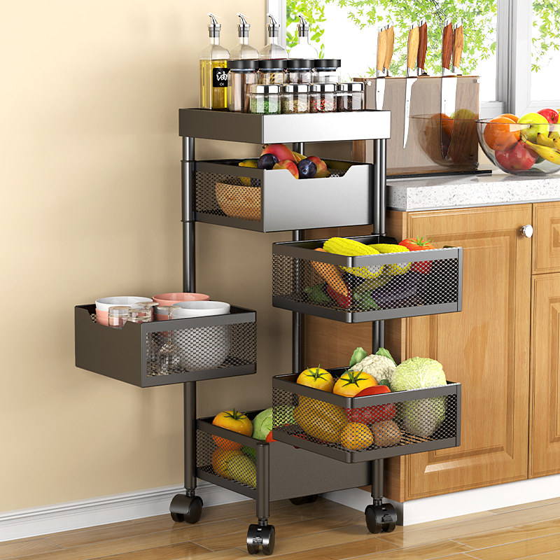 Kitchen rotating shelf square round floor multilayer multifunctional storage rack vegetable basket fruit vegetable rack