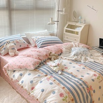 Bed four pieces of full cotton pure cotton 100 Bedsheets small Qing New quilt cover Nordic Wind Ins net red new home bed products