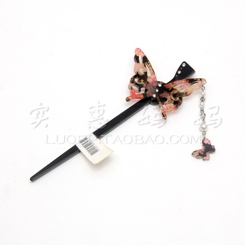 Shanghai Spot Japan Straight Sent To Kyoto Creamy Flash Drilling Butterfly Pearl Stream Su Hairpin Black