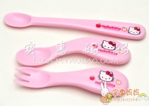Value-added spot Japanese Hello Kitty baby learning spoon fork Pink 3-piece tableware