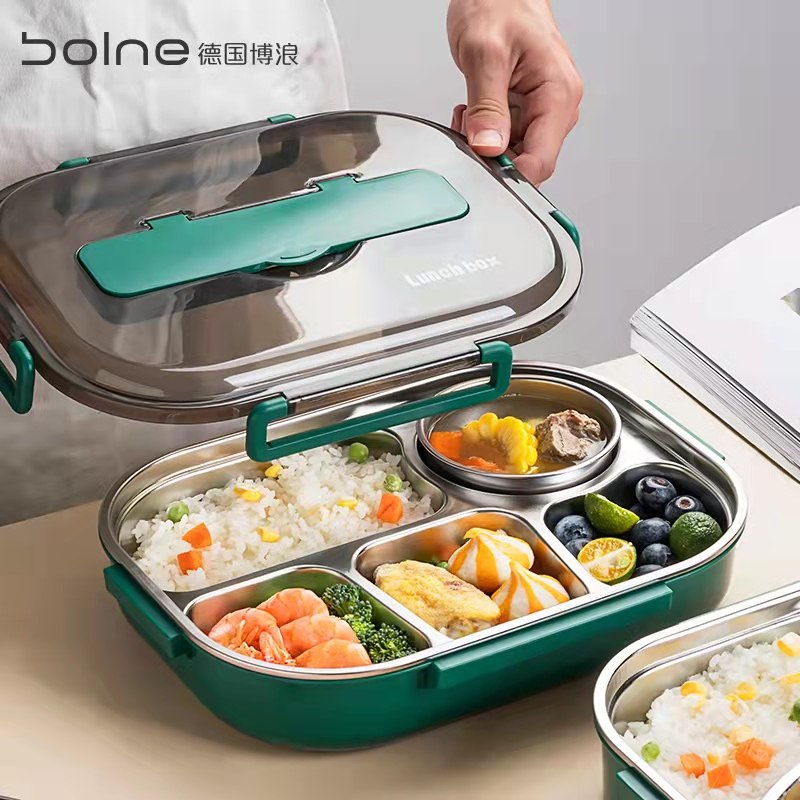 Bolang insulated lunch box bento box split stainless steel dinner plate portable extra long insulation children students office workers