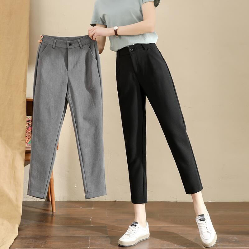 Black Cropped Suit Pants for Women, 2026 Summer, Petite, Slimming, Carrot-Shaped Harem Cigarette Pants, Professional Straight-Leg Dress Pants