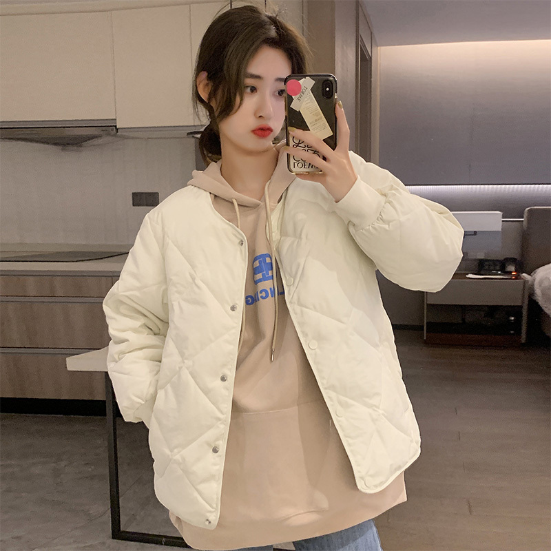 White Duck down Lightweight Short down Jacket for Women, Winter 2025, Thin Quilted Lining, Collarless Fashion Coat