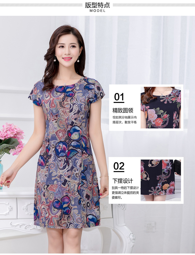 Trung niên và người già bông váy mùa hè cotton lụa nightdress mẹ nạp bông lụa ngắn tay dịch vụ nhà lỏng đồ ngủ