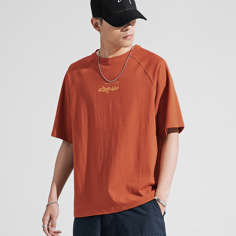 in ngắn tay áo thun nam Hàn Quốc phiên bản đường phố hip-hop cuff stitchround bông loose-fitting retro Nhật Bản T-shirt hàng đầu