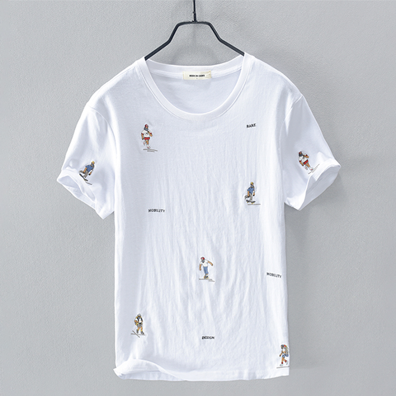 Summer 2020t t-shirt nam sóng retro đường thương hiệu thêu Trung Quốc gió lăm điểm của nam giới in nửa tay áo lỏng thủy triều