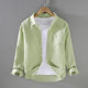 Linen Shirt for Men, Long-Sleeved, Early Autumn New Style, Lapel, Casual Outerwear, Men's Light Green, Stylish, Light Luxury Shirt