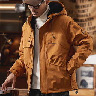 Men's Cotton-Padded Jacket, Winter 2025 New Trendy American Casual Orange-Yellow Hooded Fashion Coat