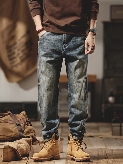 Retro Blue High-End Jeans 2025 New Men's Autumn Straight Leg Loose American Retro Washed Distressed Casual Pants