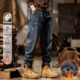 Zanshi American Retro Workwear Fleece-Lined Jeans for Men 2025 New Winter Thickened Straight Loose Casual Pants