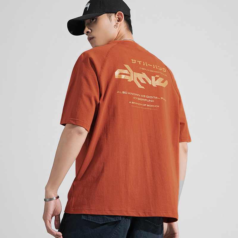 in ngắn tay áo thun nam Hàn Quốc phiên bản đường phố hip-hop cuff stitchround bông loose-fitting retro Nhật Bản T-shirt hàng đầu