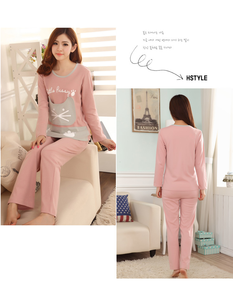 Đặc biệt hàng ngày mùa xuân và mùa thu phụ nữ Hàn Quốc đồ ngủ cotton dài tay quần hoạt hình cotton giản dị phục vụ nhà phù hợp áo ngủ 2 dây