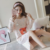 Váy ngủ dài tay nữ mùa hè cotton dài ngọt ngào dễ thương váy sinh viên Hàn Quốc phiên bản đồ ngủ cỡ lớn mặc xuân hè đầm nhung đẹp