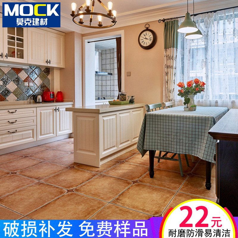 Antique brick living room Mediterranean pastoral floor tiles American vintage tiles Non-slip balcony floor tiles 500x500