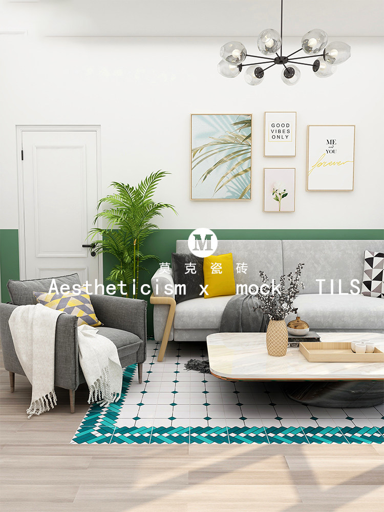 Fan-style walled small flower brick Moroccan ink green retro folk accommodation 200x200 Makeup room Kitchen Flowers floor tiles