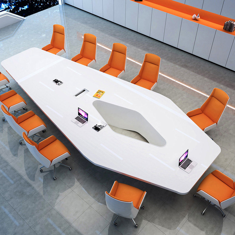 Mansha prismatic conference table long table special-shaped simple modern conference room office white paint table and chair combination