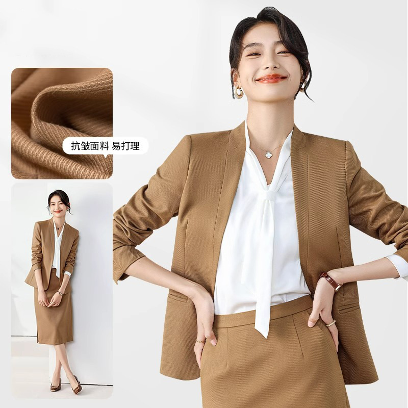High-End Khaki Blazer for Women, Casual and Professional Suit, Business Interview Workwear Suit