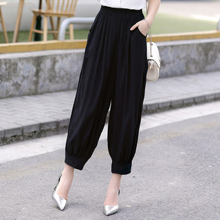 Cotton silk lantern pants large size mother's wear summer nine-point pants female middle-aged and elderly cotton loose casual pants outer wear