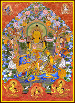 Custom portrait of Manjushri Bodhisattva Photo paper plastic Tantric Thangka bound Manjushri language Lion Buddha painting