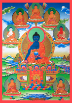 Custom Pharmacist Buddha portrait photo paper plastic HD three holy Pharmacist Tathagata Pharmacist seven Buddha Buddha painting Thangka